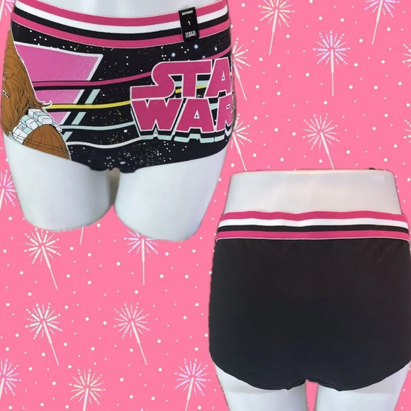Disney 0 Pink-Black Star Wars Mandalorian Chewbacca Graphic Boyshort Panties - Picture 1 of 6